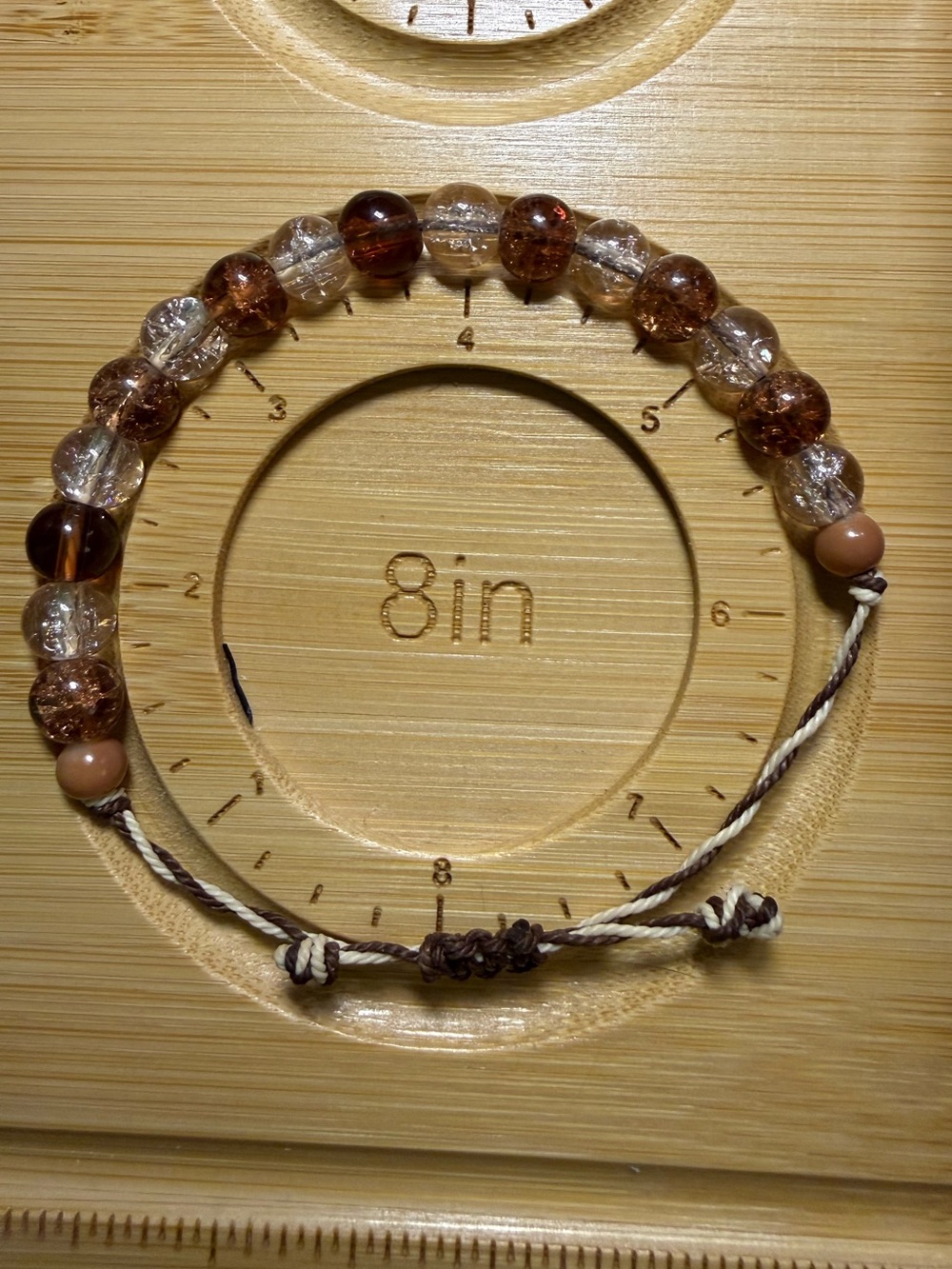 Adjustable Brown and Champagne clear Beaded Bracelet Wax Cord String